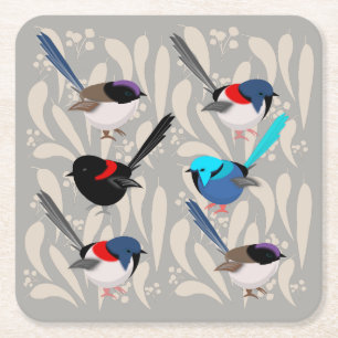 Fairy Wrens Square Paper Coaster