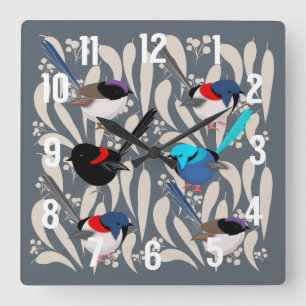 Fairy Wrens Square Wall Clock