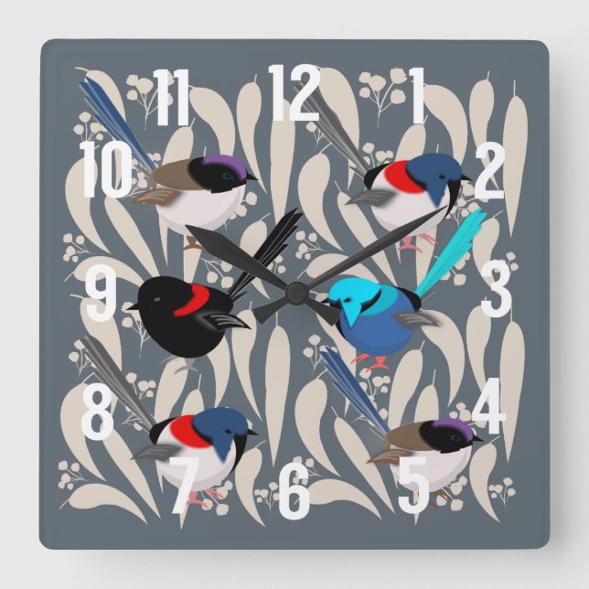 Fairy Wrens Square Wall Clock (Front)