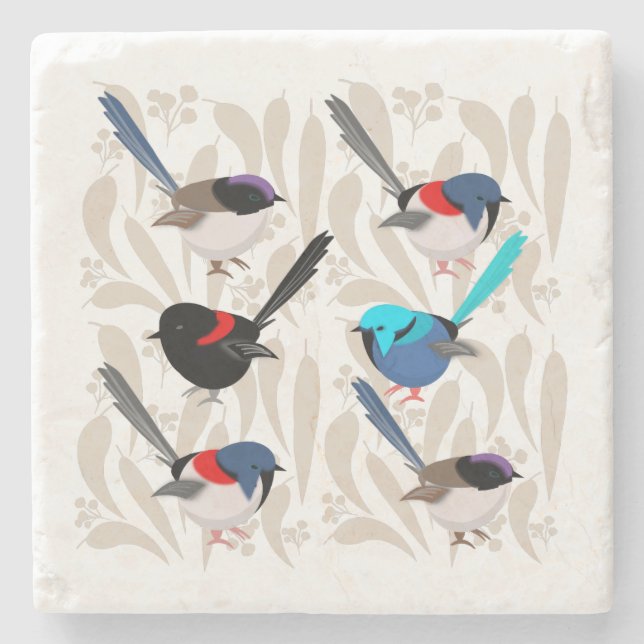 Fairy Wrens Stone Coaster (Front)