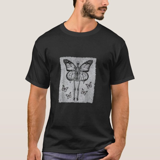 Fairycore Aesthetic Gothic Butterfly Skeleton Fair T-Shirt (Front)