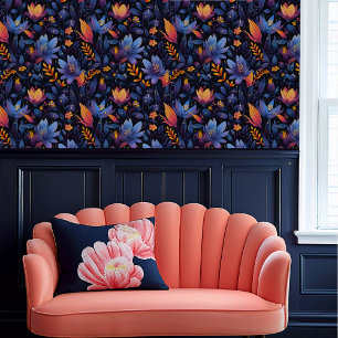Fairycore Bright Blue and Orange Floral Wallpaper