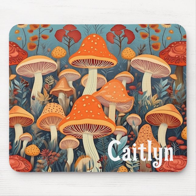 Fairycore Colourful Forest Mushrooms Personalised Mouse Pad (Front)