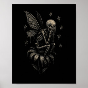 Fairycore Emo Goth Tee Sad Crying Skeleton Fairy G Poster