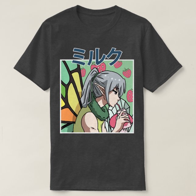 Fairycore Esthetic Fairy Drinking Japanese Strawb T-Shirt (Design Front)