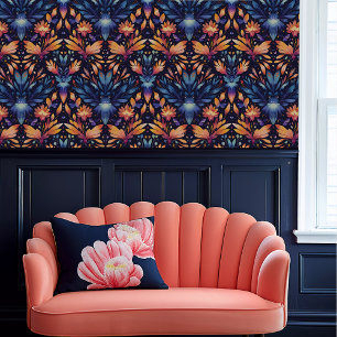 Fairycore Ethereal Blue and Orange Floral Wallpaper