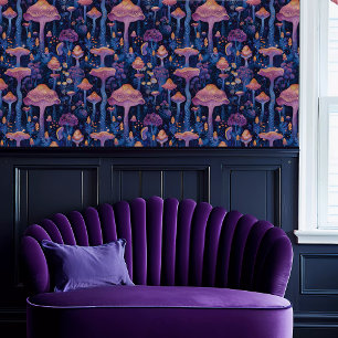 Fairycore Purple and Blue Whimsical Fungus Wallpaper