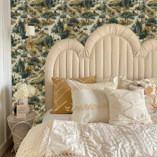 Fairycore Red, Green, and Beige Mushroom Forest Wallpaper