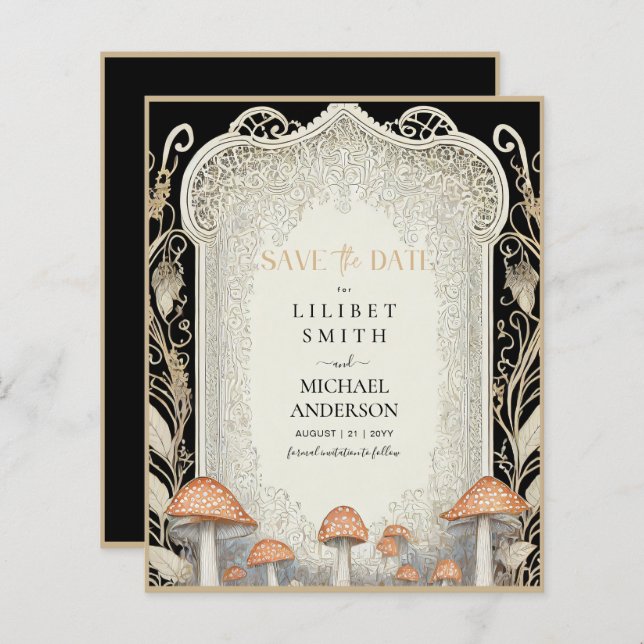 Fairycore Save the Date Black Gold Woodland (Front/Back)