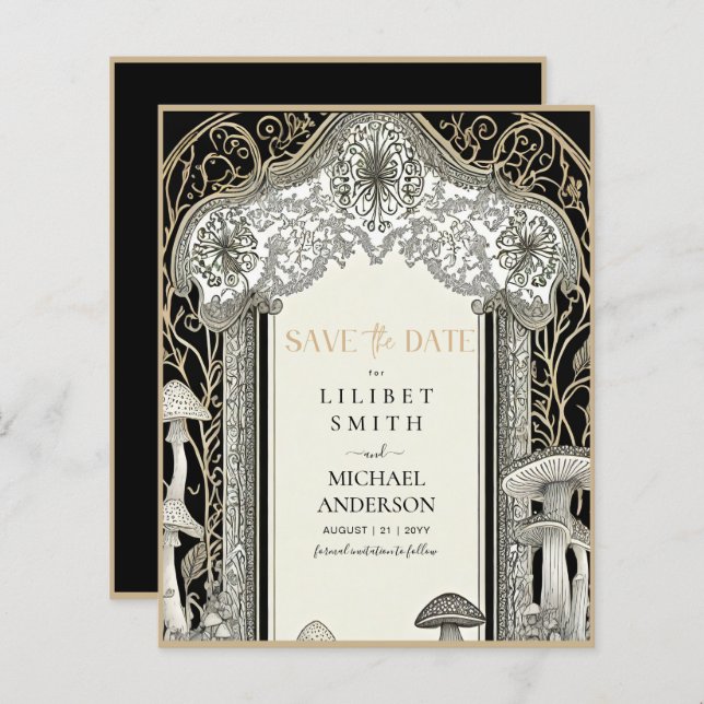 Fairycore Save the Date Black Gold Woodland (Front/Back)