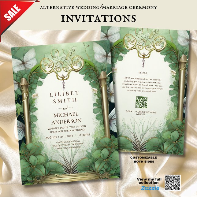 FAIRYCORE WEDDING INVITATION FAIRYTALE GREEN GOLD (Creator Uploaded)