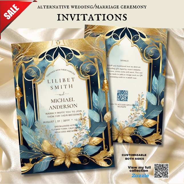 FAIRYCORE WEDDING INVITATION FAIRYTALE TEAL GOLD (Creator Uploaded)