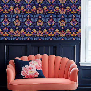 Fairycore Whimsical Blue, Purple, & Orange Floral Wallpaper