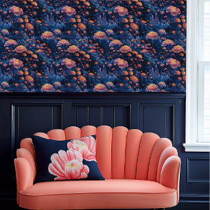 Fairycore Whimsical Coral and Blue Floral Wallpaper