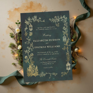 Fairycore Woodland Emerald Green Magical Wedding Invitation
