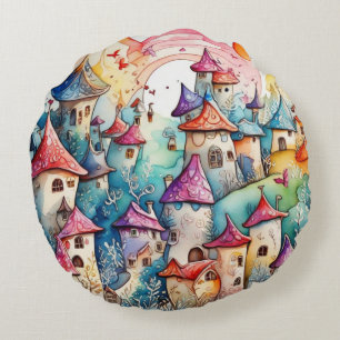 Fairyland magic castle round cushion