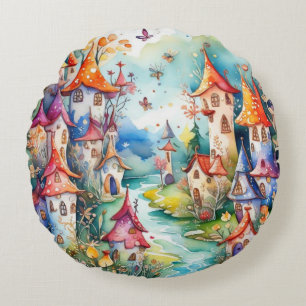 Fairyland magic castle round cushion