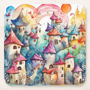 Fairyland magic castle square paper coaster