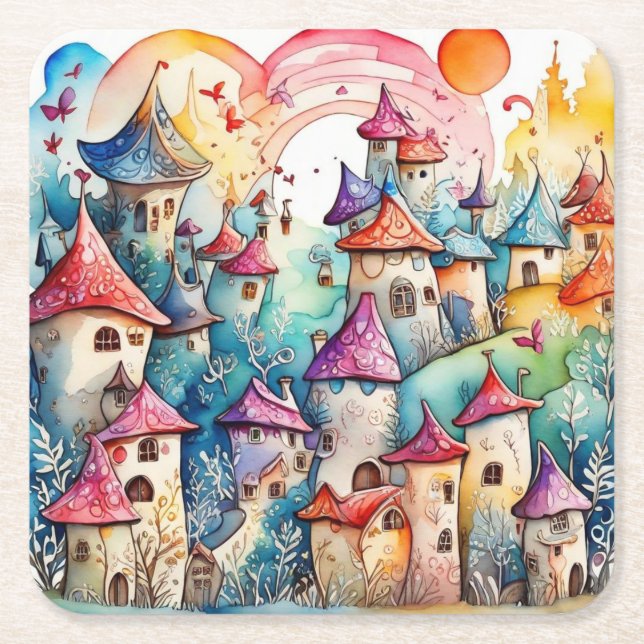 Fairyland magic castle  square paper coaster (Front)