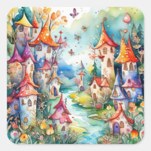 Fairyland magic castle  square sticker