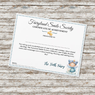 Fairyland Smile Society Dental Checkup Certificate