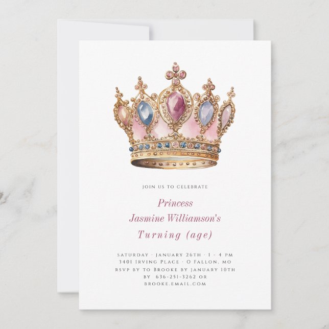 Fairytail princess  pink birthday party  invitation (Front)
