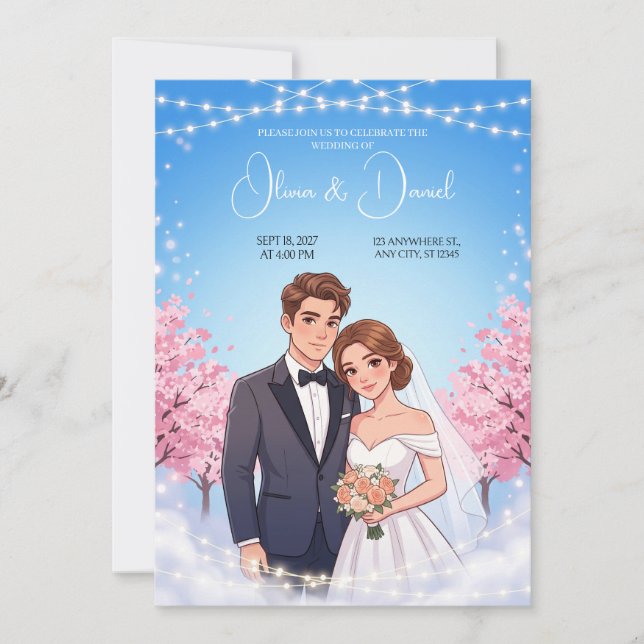 Fairytale Animated Bride Groom Wedding Invitation (Front)