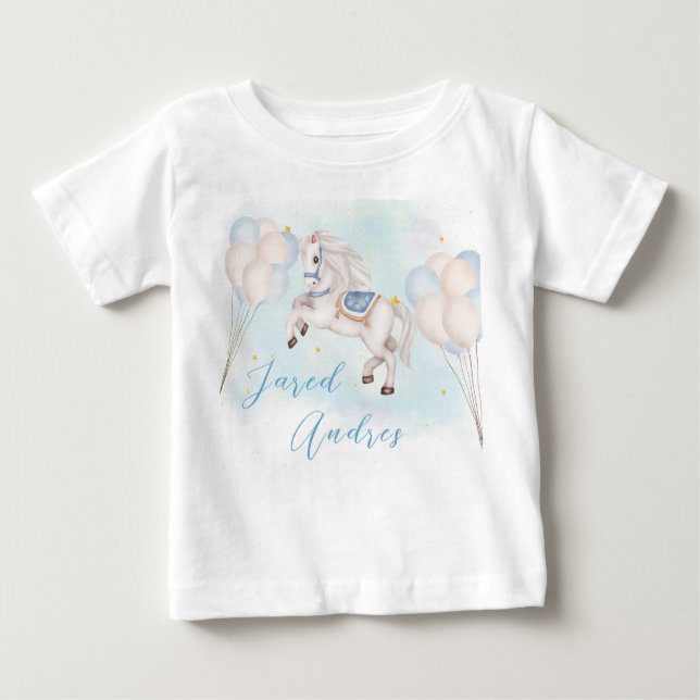 Fairytale baby Pony Blue balloon star Birthday Boy Baby T-Shirt (Front)