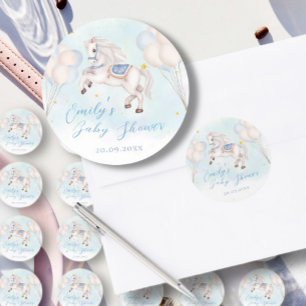 Fairytale baby Pony Blue balloon star Shower Classic Round Sticker