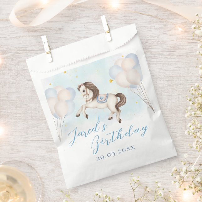 Fairytale baby Pony Blue balloons star Birthday Favour Bag (Clipped)