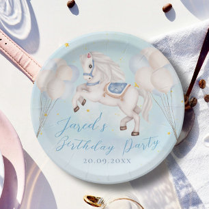 Fairytale baby Pony Blue balloons stars Birthday P Paper Plate