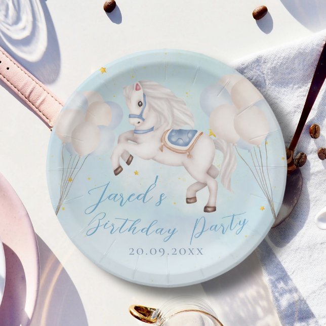 Fairytale baby Pony Blue balloons stars Birthday P Paper Plate (Creator Uploaded)