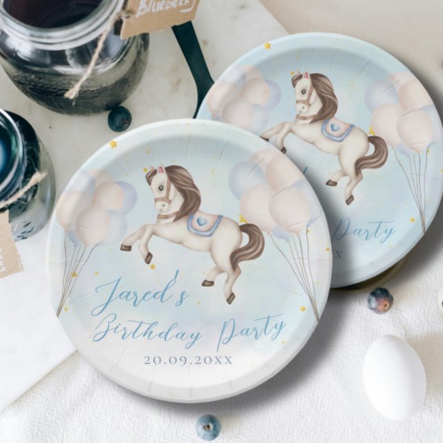 Fairytale baby Pony Blue balloons stars Birthday Paper Plate (Creator Uploaded)