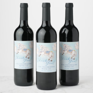 Fairytale baby Pony Blue balloons stars Celebrate Wine Label
