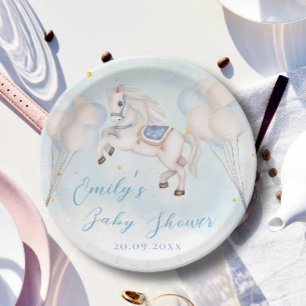 Fairytale baby Pony Blue balloons stars Shower Paper Plate