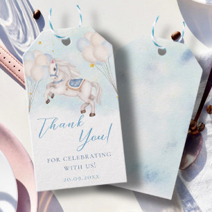 Fairytale baby Pony Blue balloons stars Thank you Gift Tags