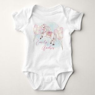 Fairytale baby Pony pink balloons Birthday girl Baby Bodysuit