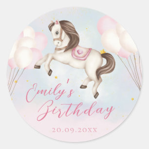 Fairytale baby Pony pink balloons star Birthday Classic Round Sticker