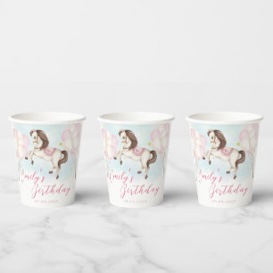 Fairytale baby Pony pink balloons star Birthday Paper Cups