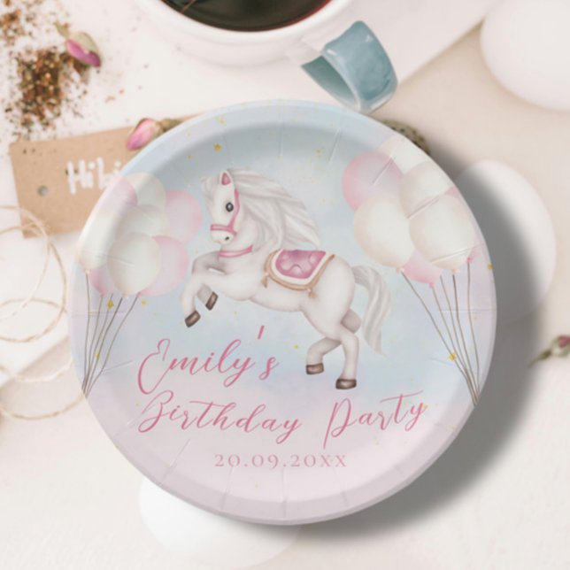 Fairytale baby Pony pink balloons stars Birthday Paper Plate (Creator Uploaded)