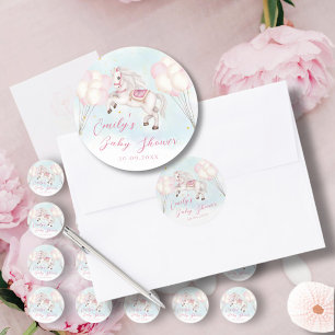 Fairytale baby Pony pink balloons stars Shower Classic Round Sticker