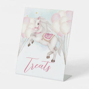Fairytale baby Pony pink balloons stars Treats Pedestal Sign