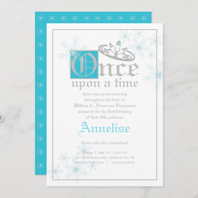 fairytale BIRTHDAY PARTY snow queen inspired Invitation (Front/Back)