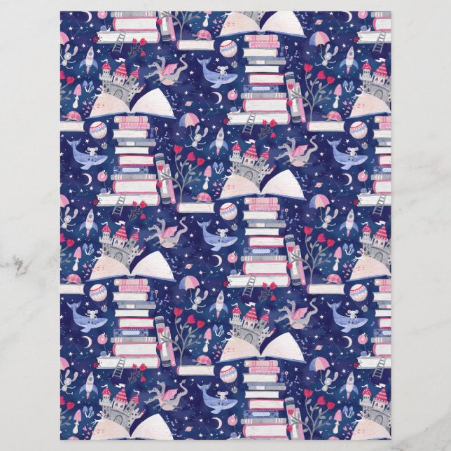 Fairytale Book Castle Blue Scrapbook Paper (Front)