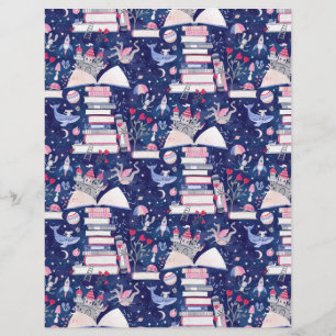 Fairytale Book Castle Blue Scrapbook Paper