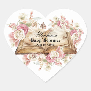Fairytale Book Flowers Rose Baby Shower Heart Sticker