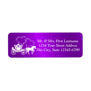Fairytale Carriage and Hearts Purple Return Address Label