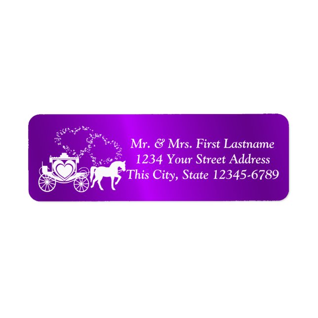 Fairytale Carriage and Hearts Purple Return Address Label (Front)