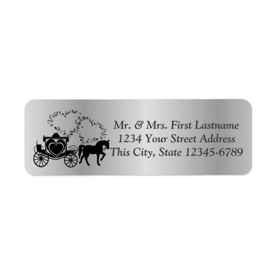 Fairytale Carriage and Hearts Silver Return Address Label