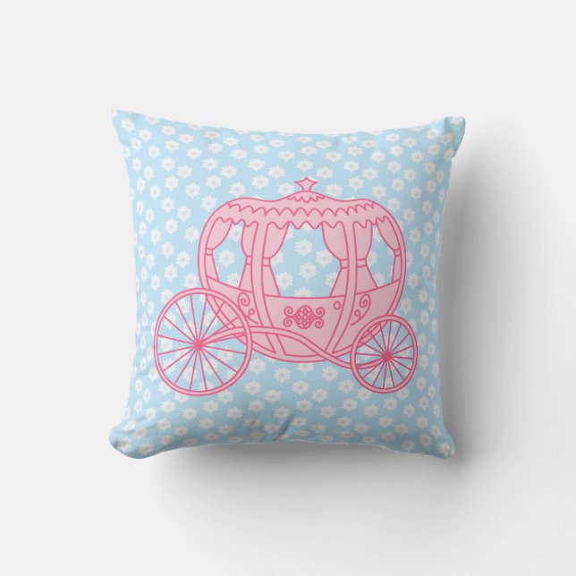 Fairytale Carriage Design in Pink and Blue. Cushion (Front)